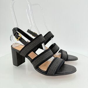 Franco Sarto Womens Buco Sandals Block Heel Slingback Black Woven Size 9M